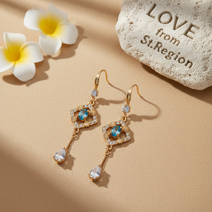Sea Blue Crystal & Cubic Zirconia Goldtone Rhombus Drop Dangle Earrings
