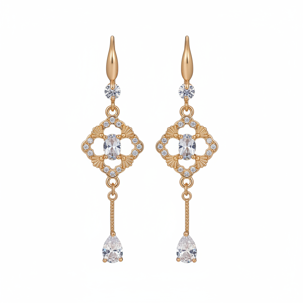 White Crystal & Cubic Zirconia Goldtone Rhombus Drop Dangle Earrings