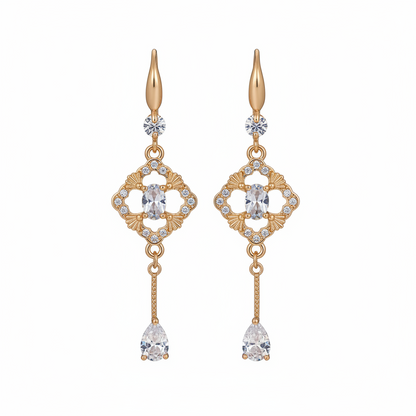 White Crystal & Cubic Zirconia Goldtone Rhombus Drop Dangle Earrings