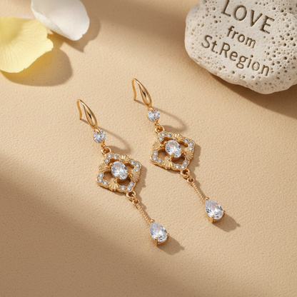 White Crystal & Cubic Zirconia Goldtone Rhombus Drop Dangle Earrings