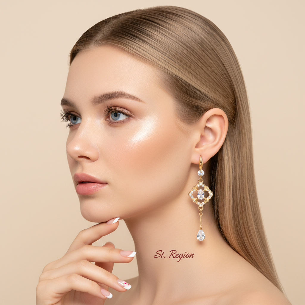 White Crystal & Cubic Zirconia Goldtone Rhombus Drop Dangle Earrings