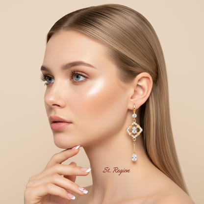 White Crystal & Cubic Zirconia Goldtone Rhombus Drop Dangle Earrings