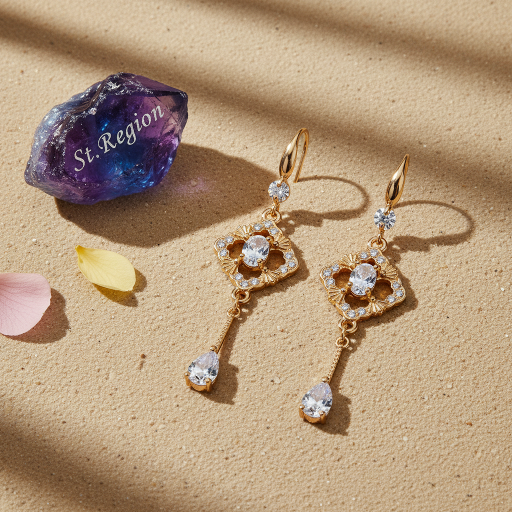 White Crystal & Cubic Zirconia Goldtone Rhombus Drop Dangle Earrings