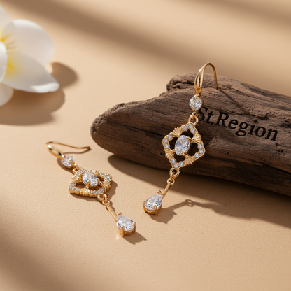 White Crystal & Cubic Zirconia Goldtone Rhombus Drop Dangle Earrings