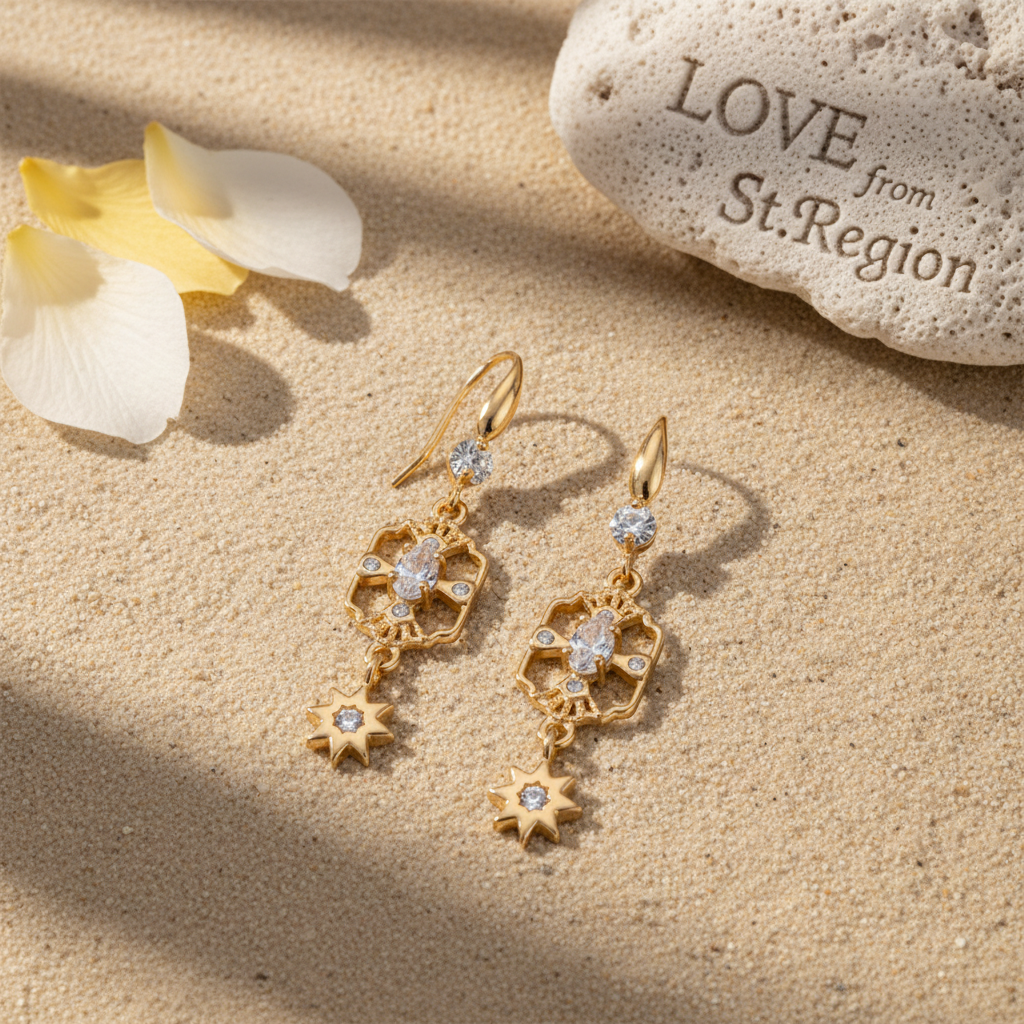 White Crystal & Cubic Zirconia Goldtone Scalloped Edge Starburst Hook Earrings