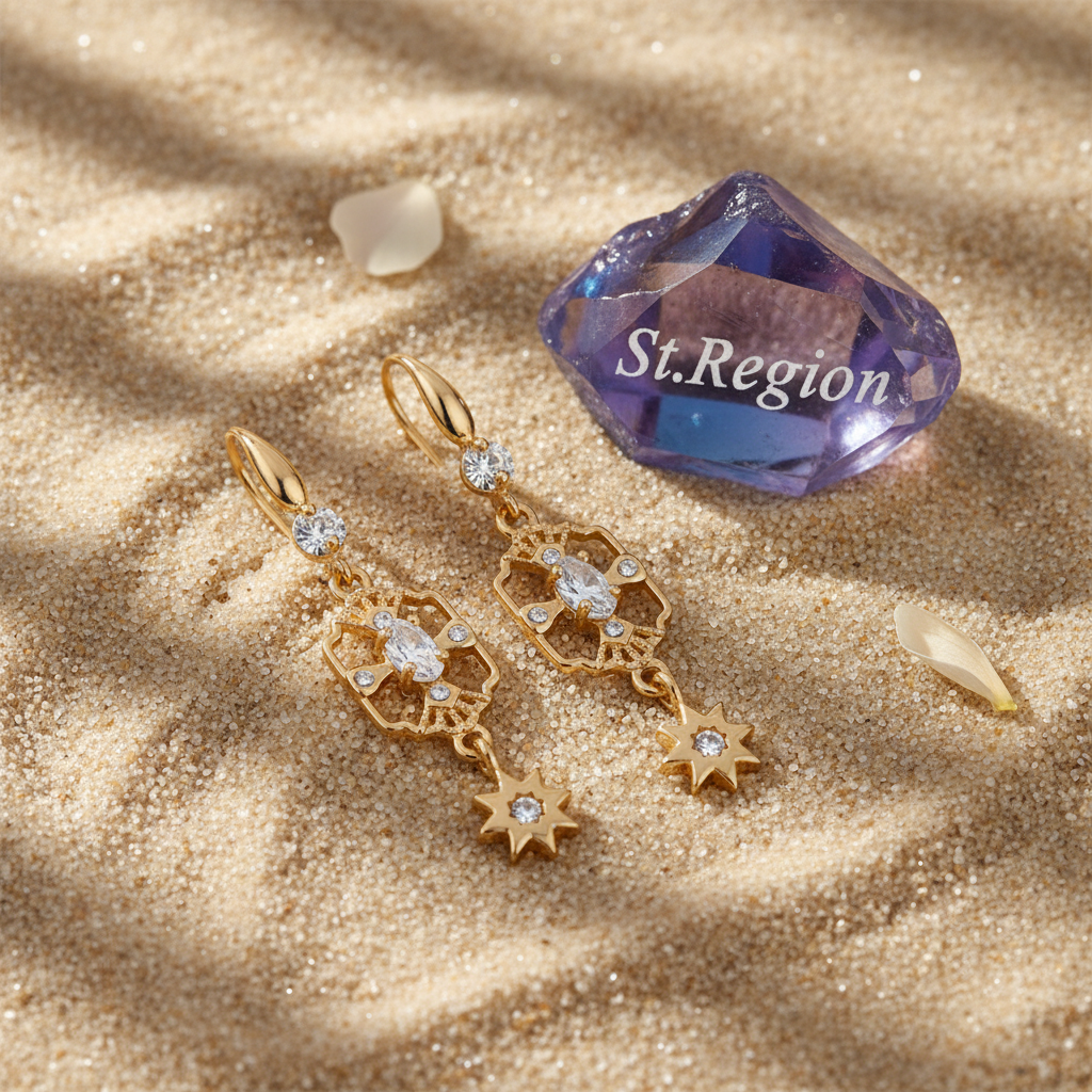 White Crystal & Cubic Zirconia Goldtone Scalloped Edge Starburst Hook Earrings