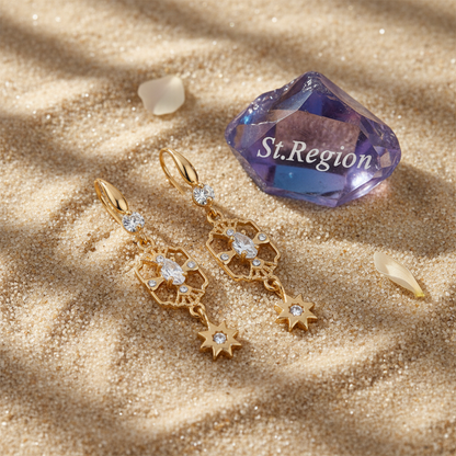White Crystal & Cubic Zirconia Goldtone Scalloped Edge Starburst Hook Earrings