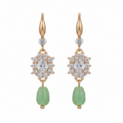 Crystal & Green Resin Cubic Zirconia Goldtone Oval Flower Drop Earrings