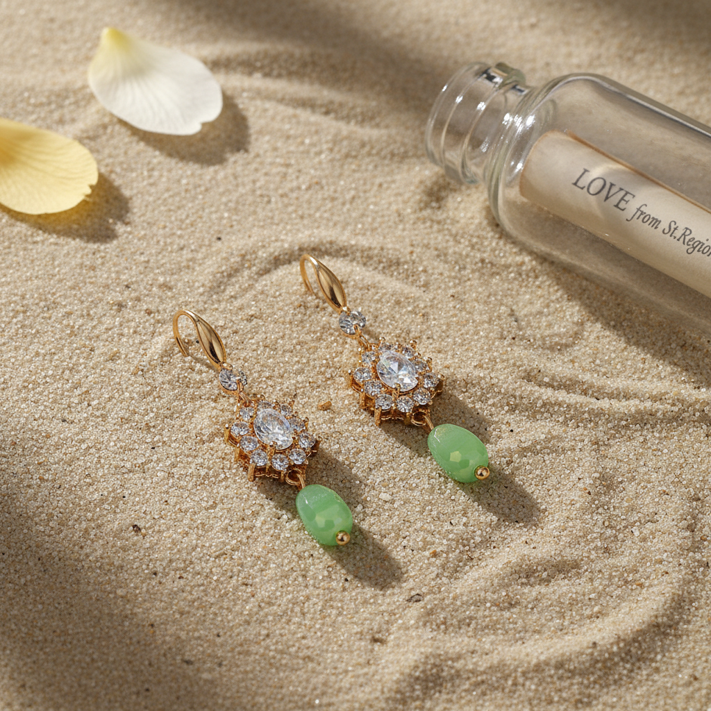 Crystal & Green Resin Cubic Zirconia Goldtone Oval Flower Drop Earrings