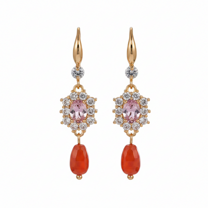 Pink Crystal & Resin Cubic Zirconia Goldtone Oval Flower Drop Earrings