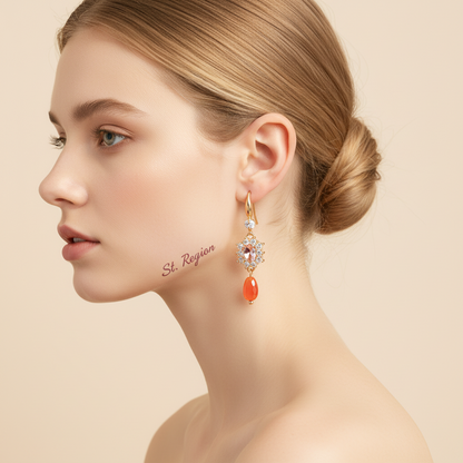 Pink Crystal & Resin Cubic Zirconia Goldtone Oval Flower Drop Earrings