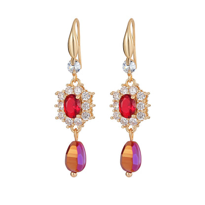 Red Crystal & Resin Cubic Zirconia Goldtone Oval Flower Drop Earrings