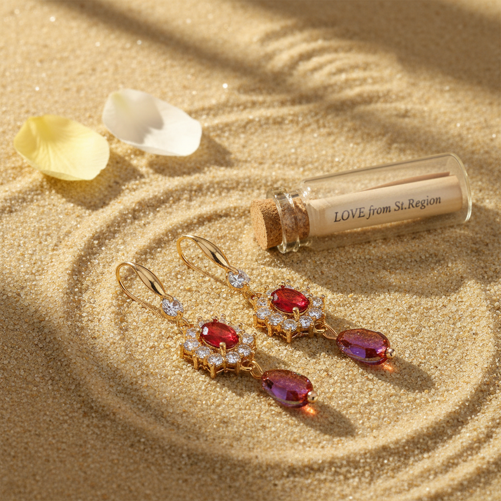 Red Crystal & Resin Cubic Zirconia Goldtone Oval Flower Drop Earrings
