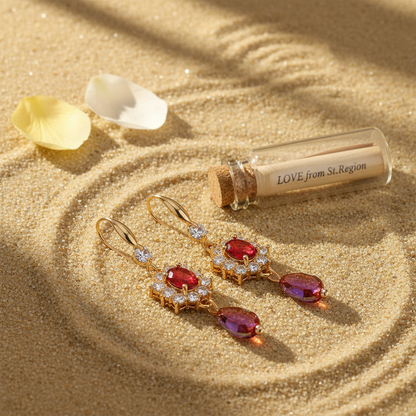 Red Crystal & Resin Cubic Zirconia Goldtone Oval Flower Drop Earrings