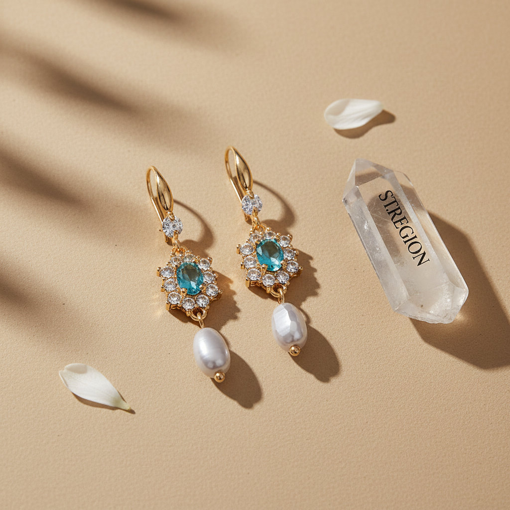 Sea Blue Crystal & Resin Cubic Zirconia Goldtone Oval Flower Drop Earrings