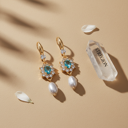 Sea Blue Crystal & Resin Cubic Zirconia Goldtone Oval Flower Drop Earrings