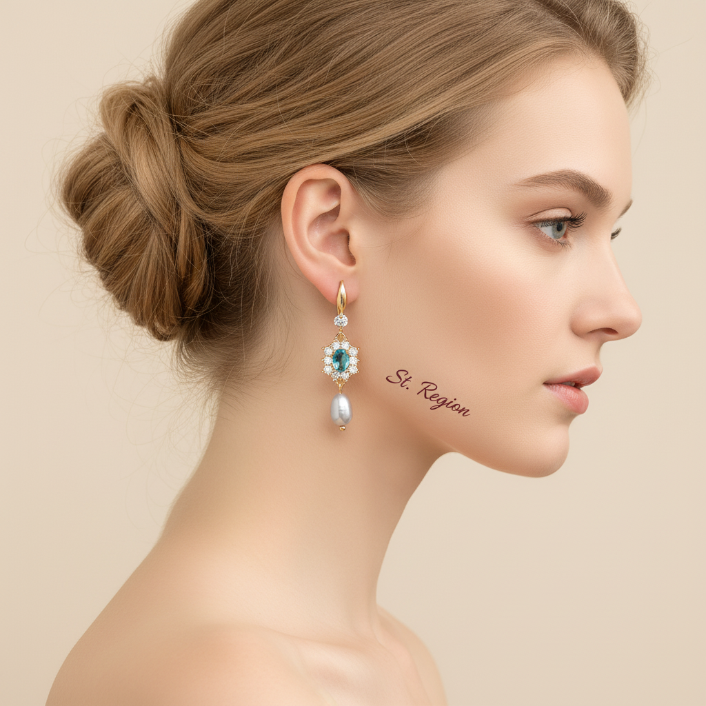Sea Blue Crystal & Resin Cubic Zirconia Goldtone Oval Flower Drop Earrings