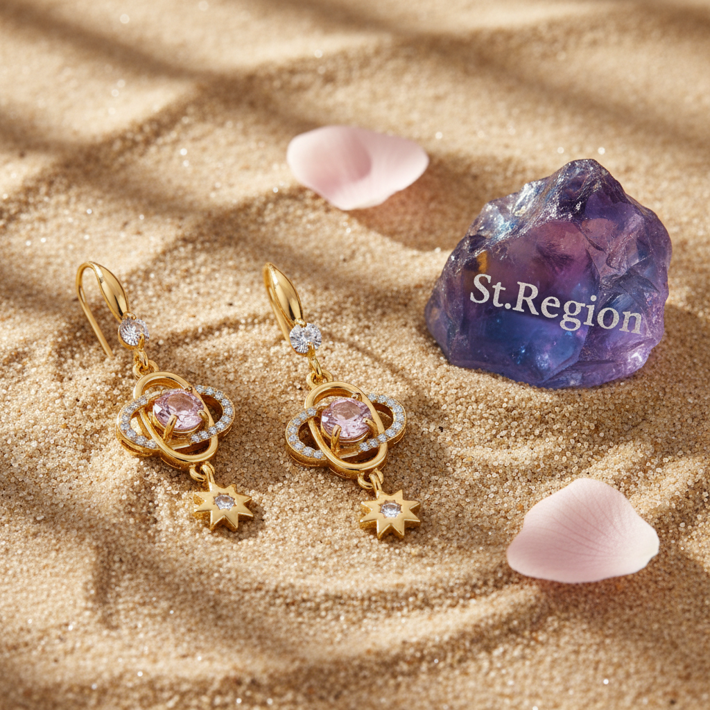 Pink Crystal & Cubic Zirconia Goldtone Planet Starburst Hook Earrings