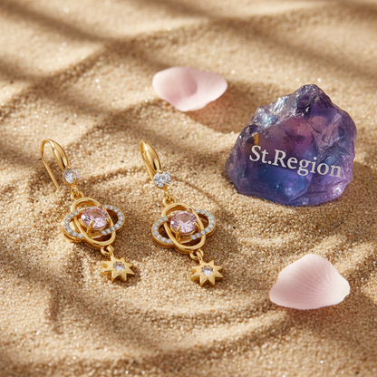 Pink Crystal & Cubic Zirconia Goldtone Planet Starburst Hook Earrings