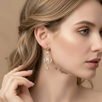 White Crystal & Cubic Zirconia Goldtone Planet Starburst Hook Earrings