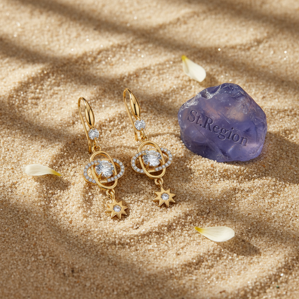 White Crystal & Cubic Zirconia Goldtone Planet Starburst Hook Earrings