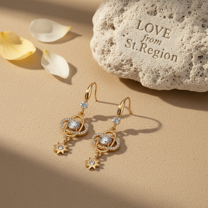 White Crystal & Cubic Zirconia Goldtone Planet Starburst Hook Earrings