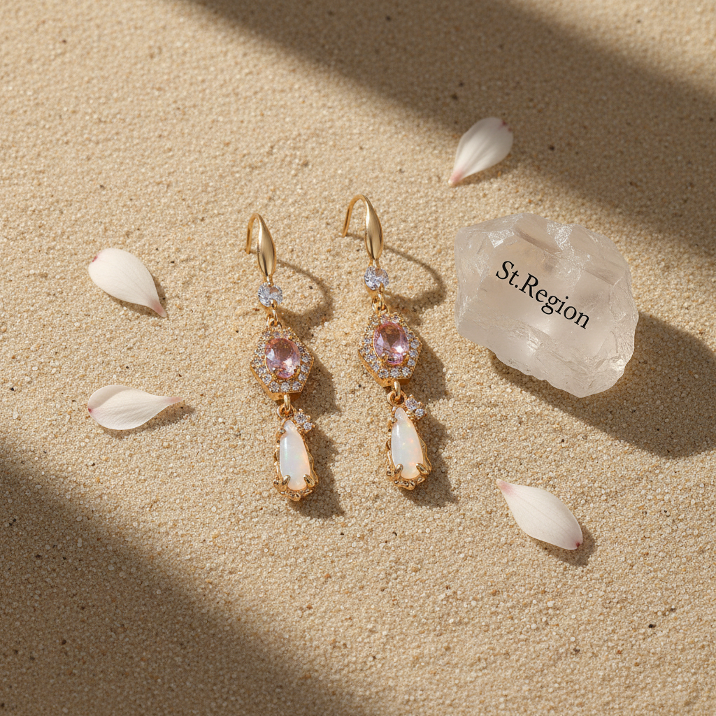 Pink Crystal & Jade Cubic Zirconia Goldtone Hexagon Drop Earrings