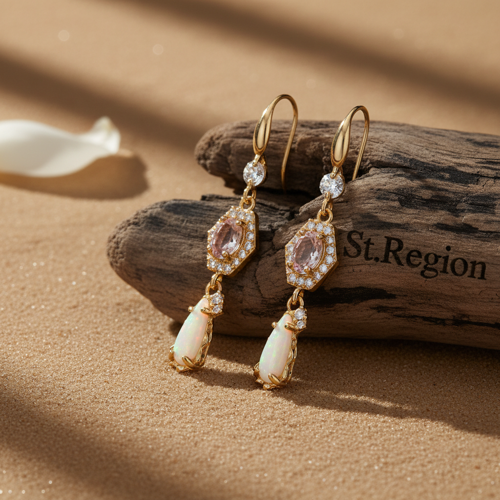 Pink Crystal & Jade Cubic Zirconia Goldtone Hexagon Drop Earrings