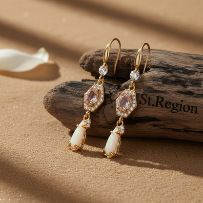 Pink Crystal & Jade Cubic Zirconia Goldtone Hexagon Drop Earrings