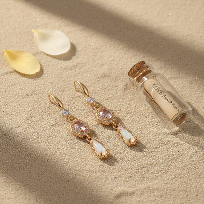 Pink Crystal & Jade Cubic Zirconia Goldtone Hexagon Drop Earrings