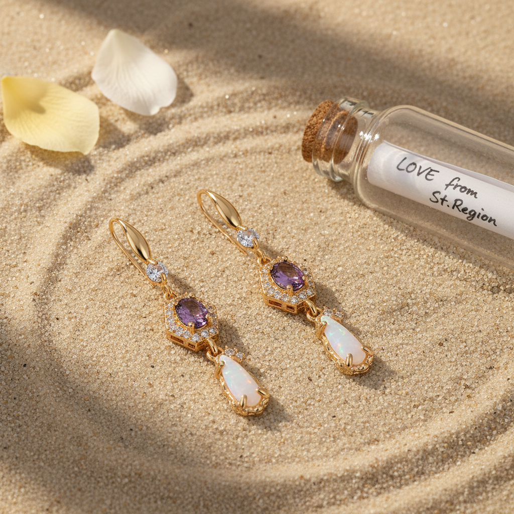 Purple Crystal & Jade Cubic Zirconia Goldtone Hexagon Drop Earrings