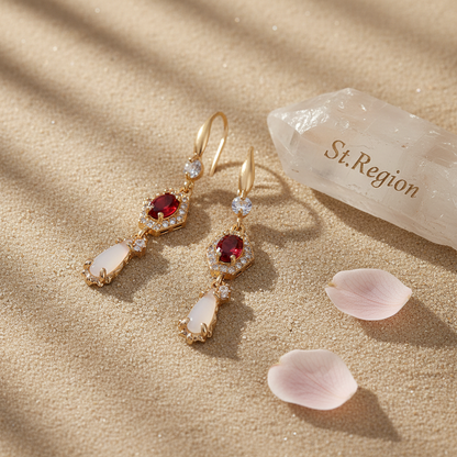 Red Crystal & Jade Cubic Zirconia Goldtone Hexagon Drop Earrings