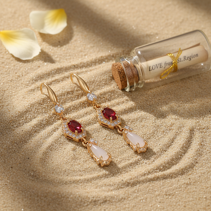 Red Crystal & Jade Cubic Zirconia Goldtone Hexagon Drop Earrings