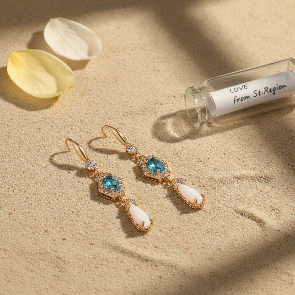 Sea Blue Crystal & Jade Cubic Zirconia Goldtone Hexagon Drop Earrings