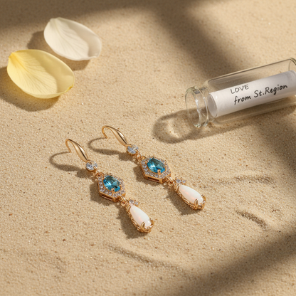 Sea Blue Crystal & Jade Cubic Zirconia Goldtone Hexagon Drop Earrings
