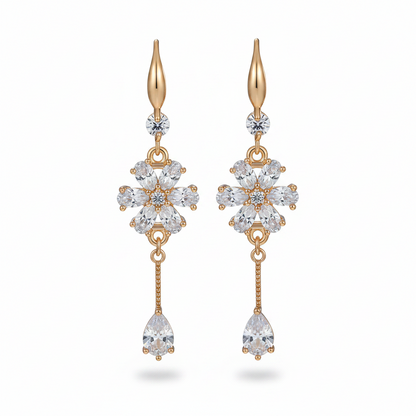 White Crystal & Cubic Zirconia Goldtone Flower Drop Hook Earrings
