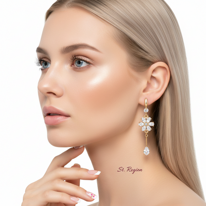 White Crystal & Cubic Zirconia Goldtone Flower Drop Hook Earrings