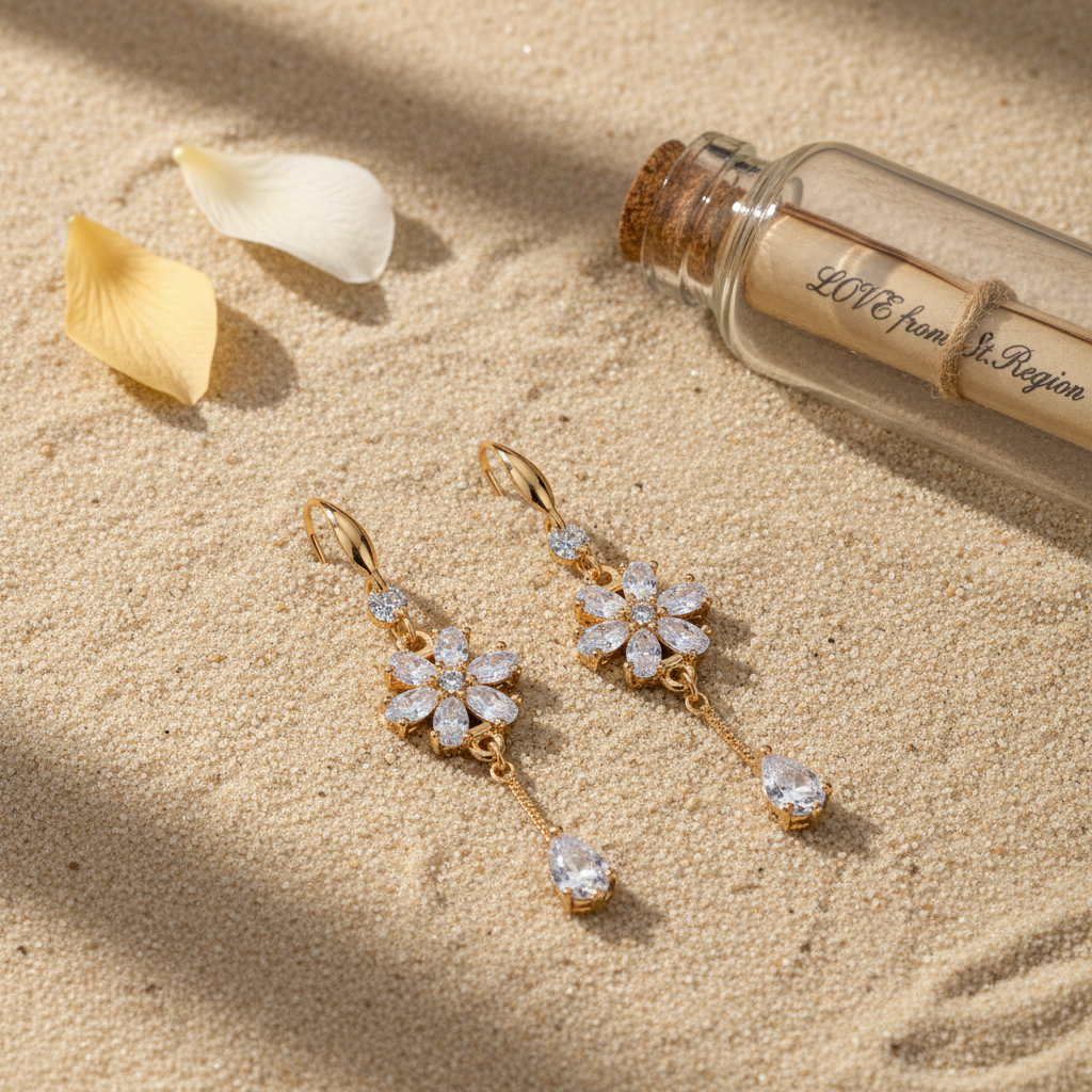 White Crystal & Cubic Zirconia Goldtone Flower Drop Hook Earrings