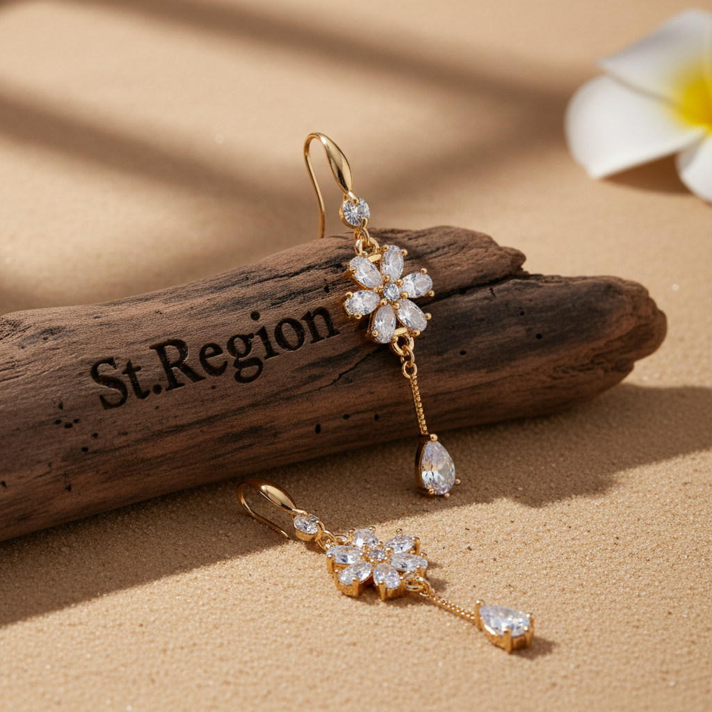 White Crystal & Cubic Zirconia Goldtone Flower Drop Hook Earrings