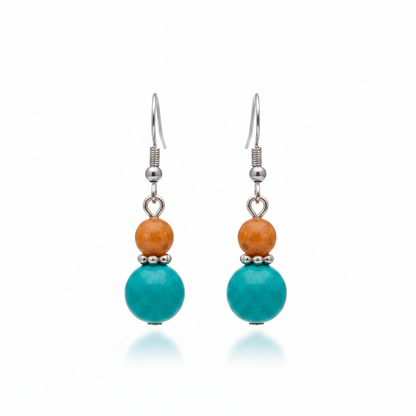 Orange & Blue Jade Silvertone ‌Gourd-Shape Hook Earrings