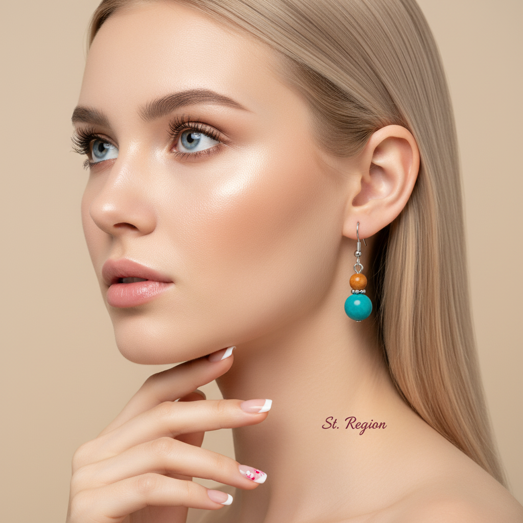 Orange & Blue Jade Silvertone ‌Gourd-Shape Hook Earrings