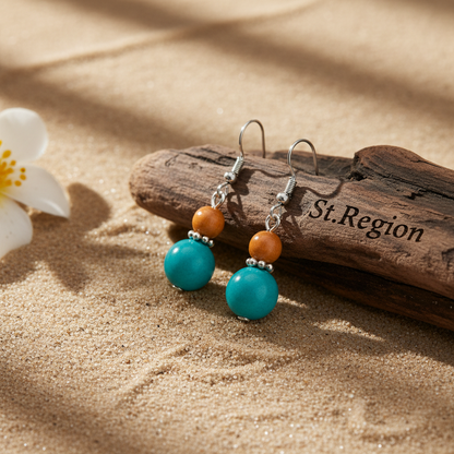 Orange & Blue Jade Silvertone ‌Gourd-Shape Hook Earrings