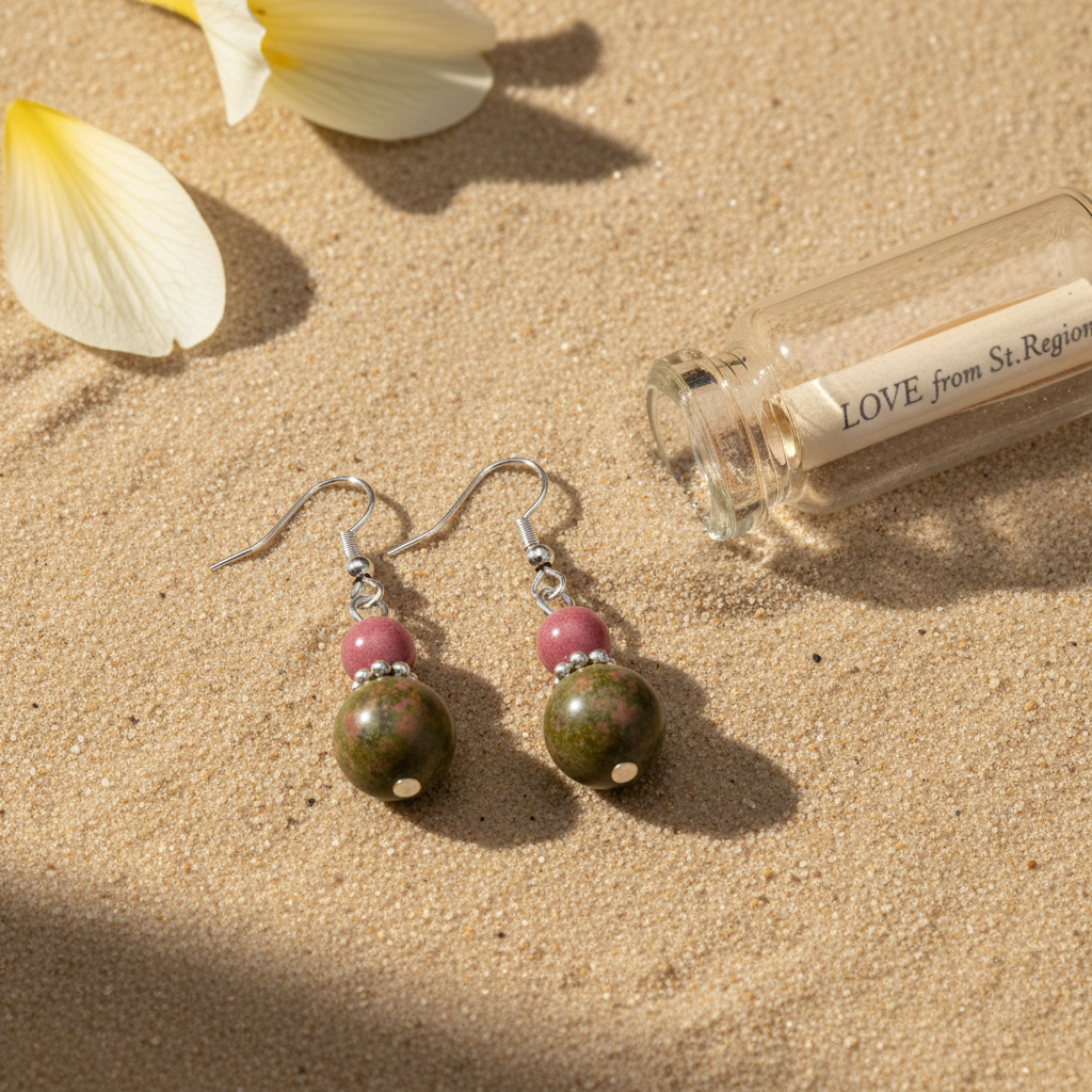 Olive Jade & Silvertone ‌Gourd-Shape Hook Earrings