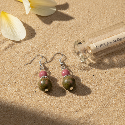 Olive Jade & Silvertone ‌Gourd-Shape Hook Earrings