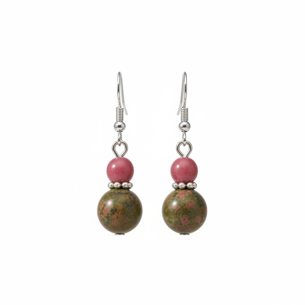 Olive Jade & Silvertone ‌Gourd-Shape Hook Earrings