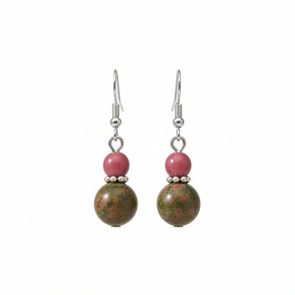 Olive Jade & Silvertone ‌Gourd-Shape Hook Earrings