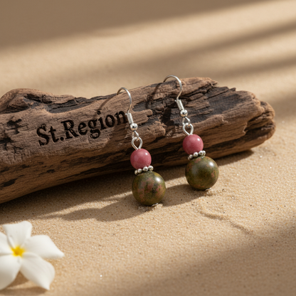 Olive Jade & Silvertone ‌Gourd-Shape Hook Earrings