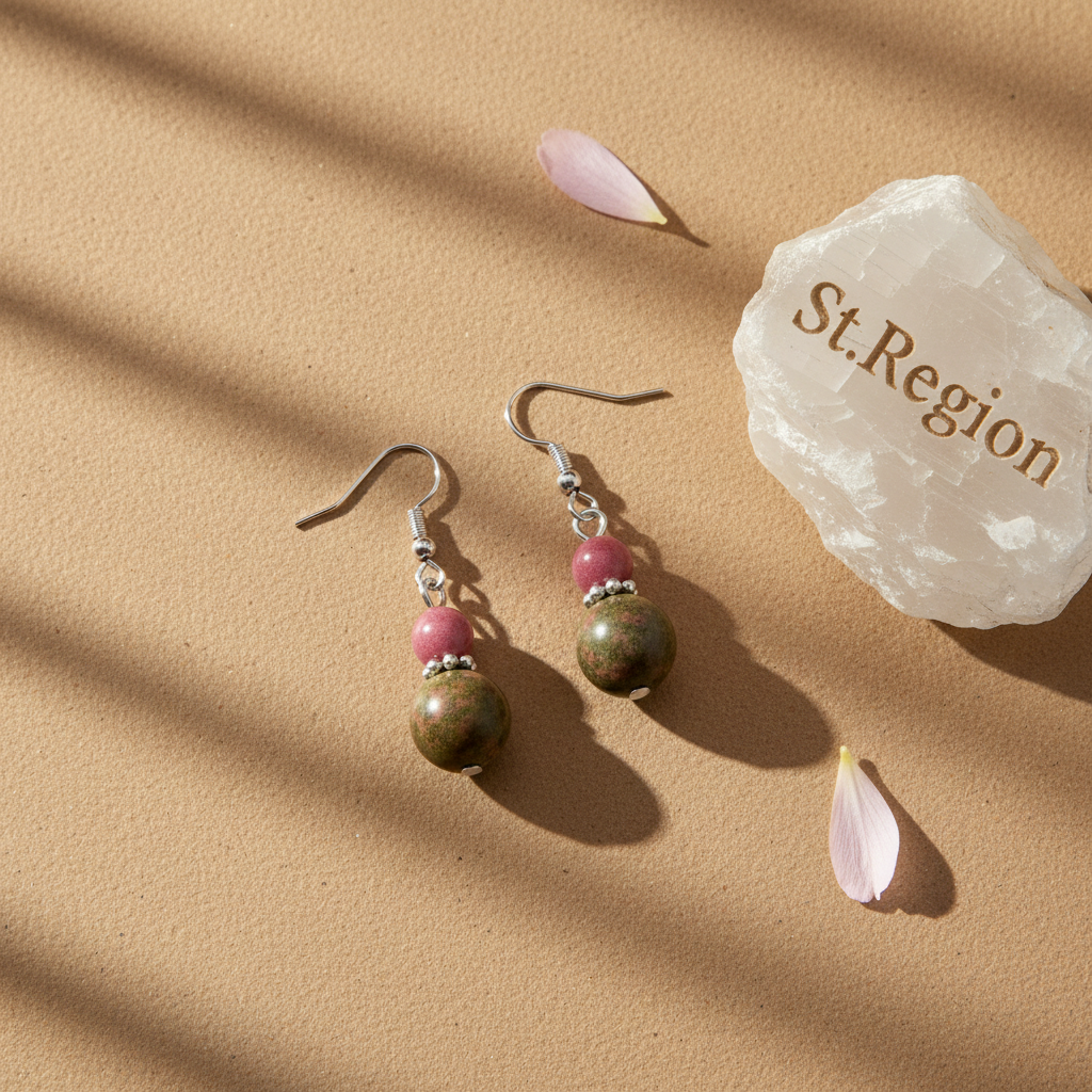 Olive Jade & Silvertone ‌Gourd-Shape Hook Earrings