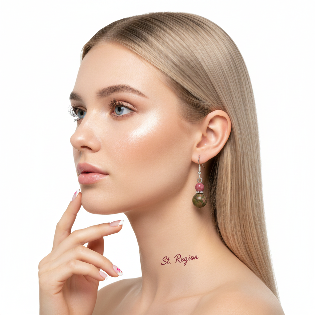 Olive Jade & Silvertone ‌Gourd-Shape Hook Earrings