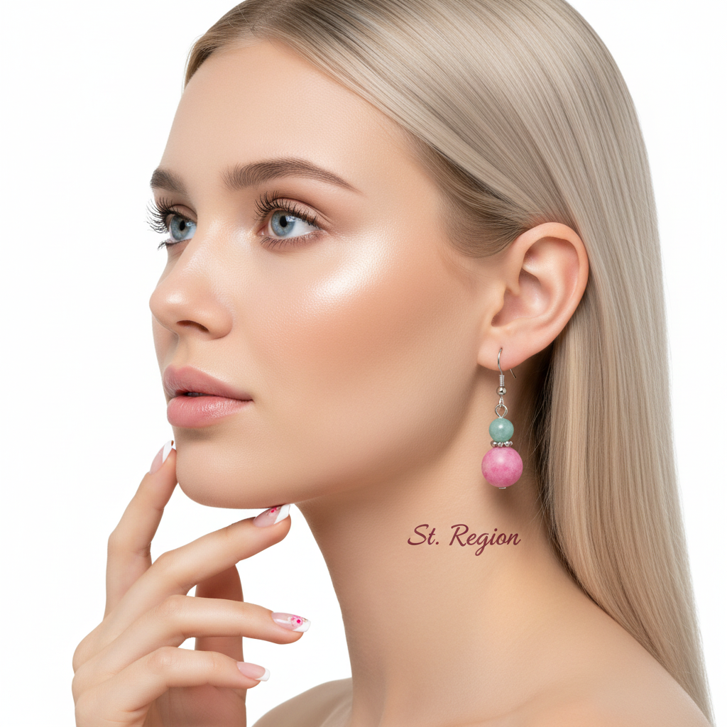 Pink Jade & Silvertone ‌Gourd-Shape Hook Earrings